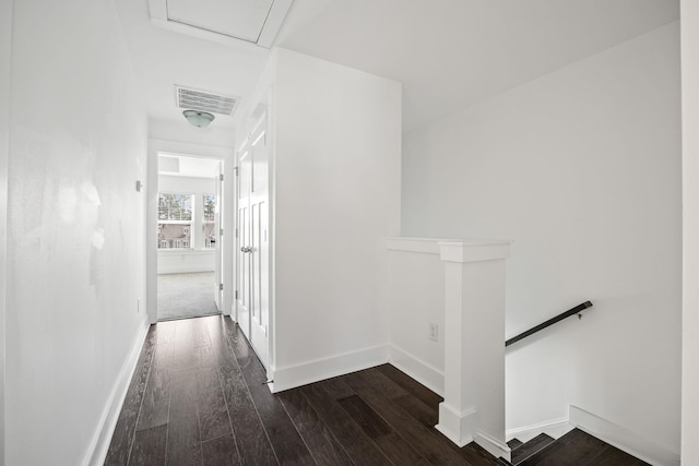 hall with dark hardwood / wood-style flooring