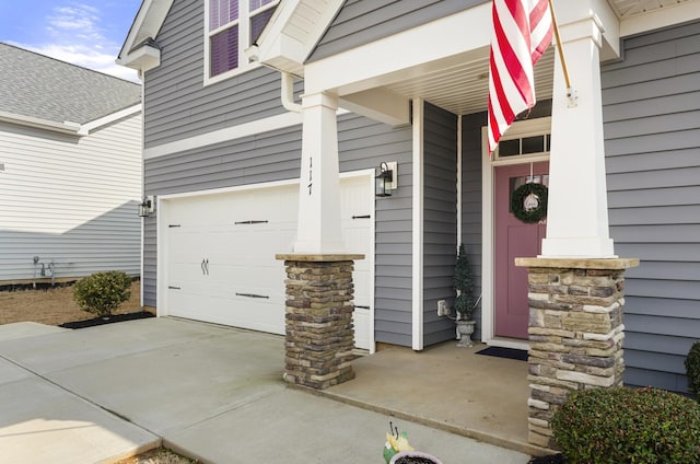 exterior space with a garage