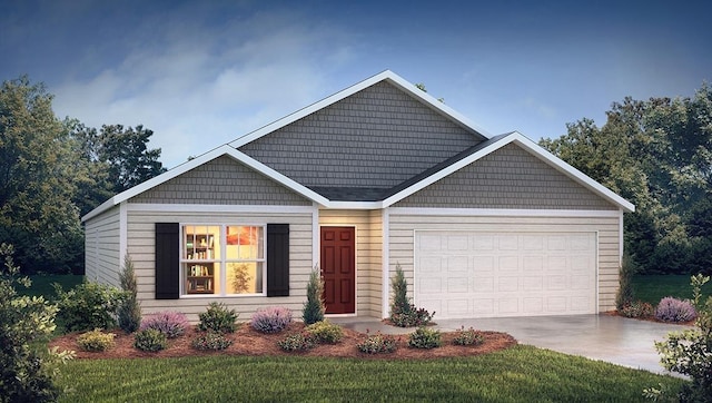 view of front of house with a garage and a front yard