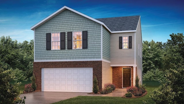 view of front of home featuring a garage and a front yard