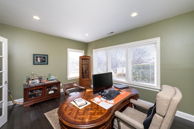 office area featuring dark hardwood / wood-style floors