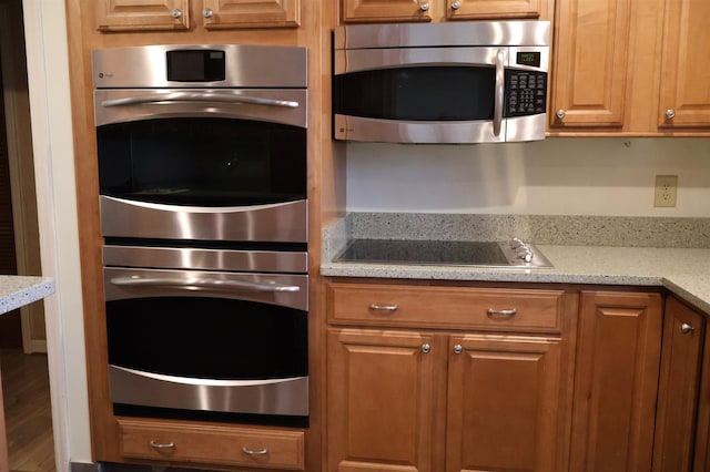 kitchen with stainless steel appliances and light stone counters