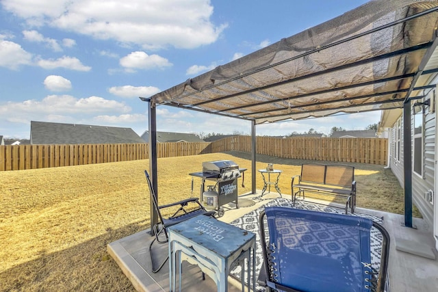 view of patio / terrace featuring a pergola and grilling area