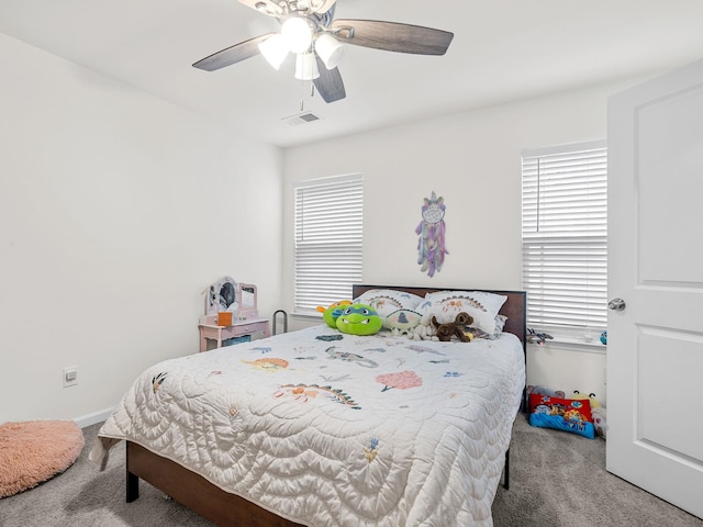 bedroom with carpet floors and ceiling fan