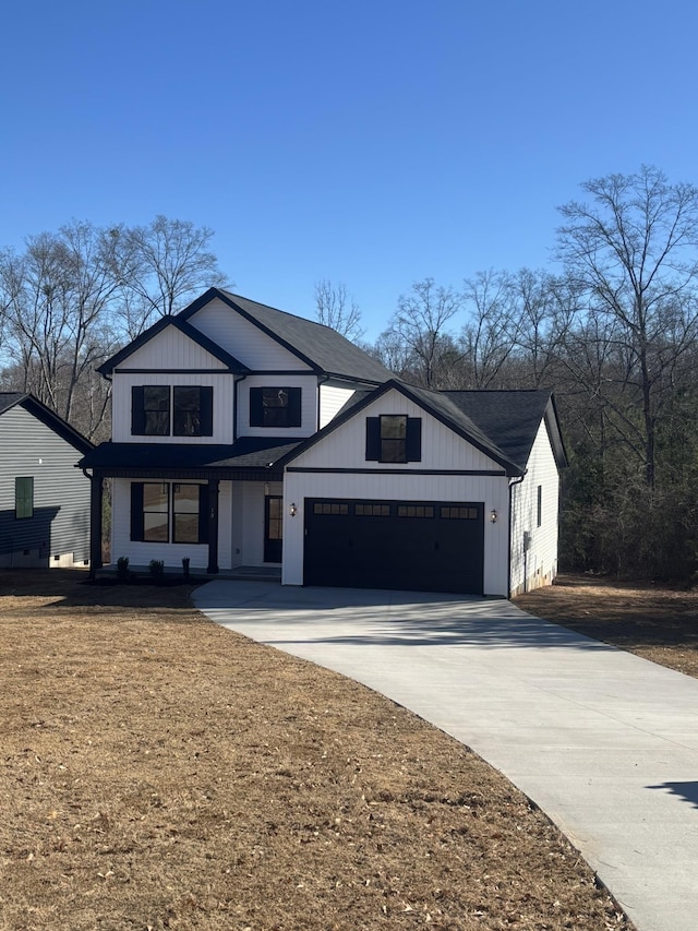 modern farmhouse style home with a garage