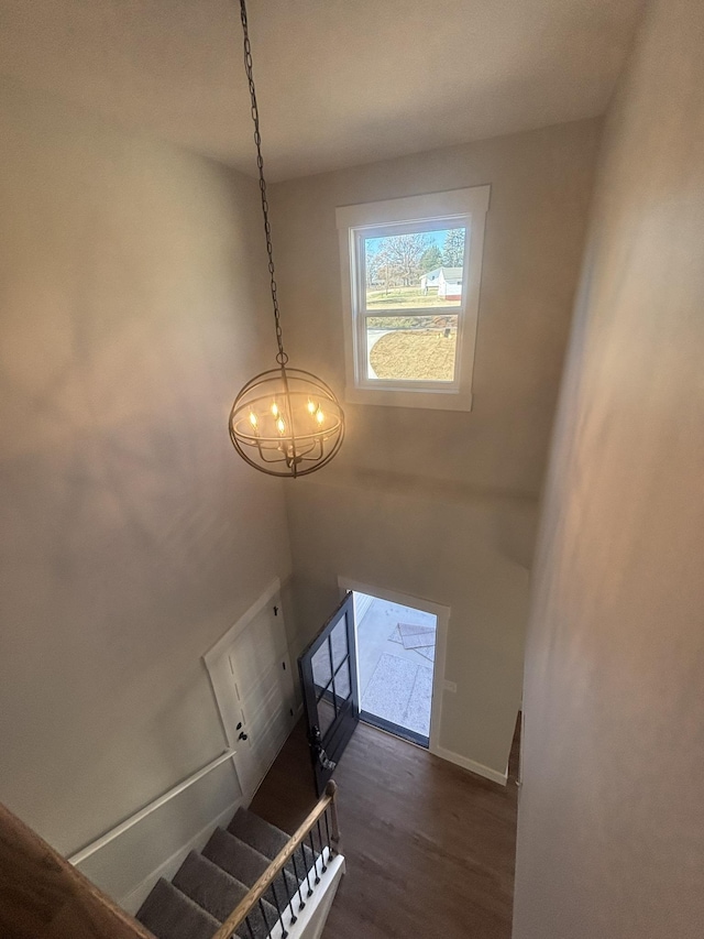 stairway featuring wood-type flooring