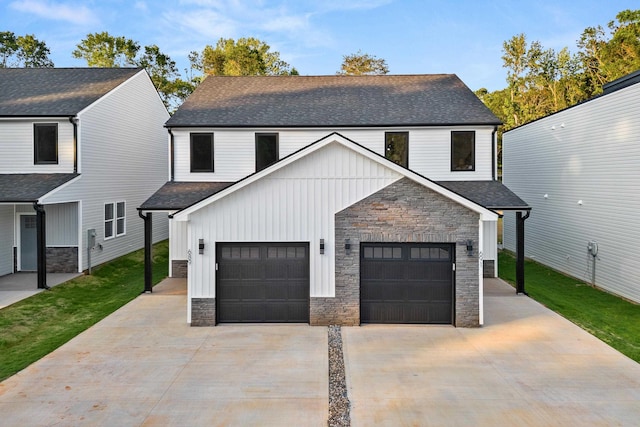 modern farmhouse style home with a garage