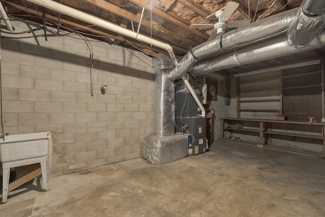 basement featuring heating unit