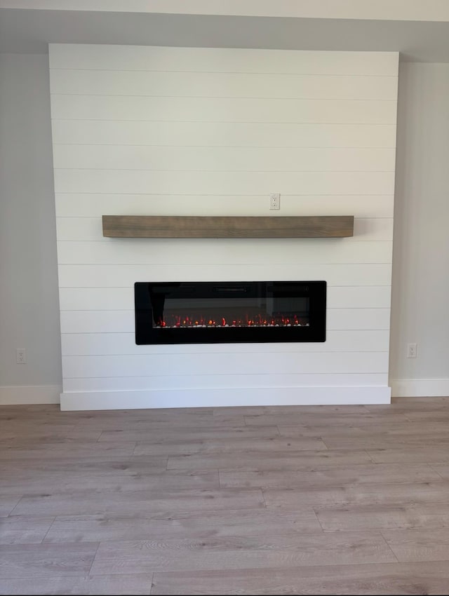 details featuring hardwood / wood-style flooring and a fireplace