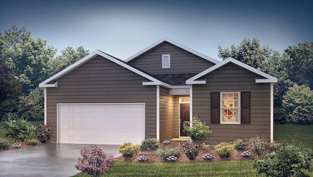 view of front facade with a garage and a front lawn