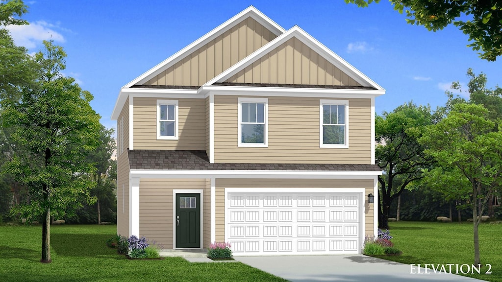 view of front of house with a garage and a front yard