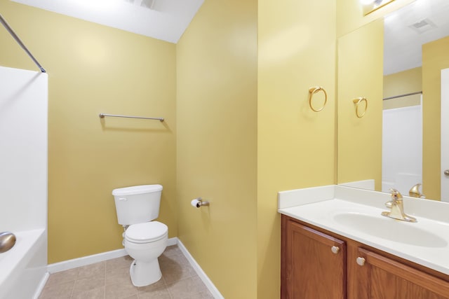 full bathroom featuring tile patterned floors, vanity, toilet, and tub / shower combination