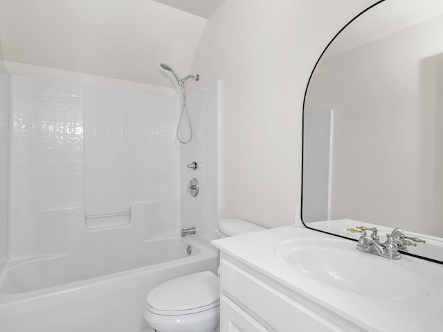 full bathroom featuring shower / bathtub combination, vanity, and toilet