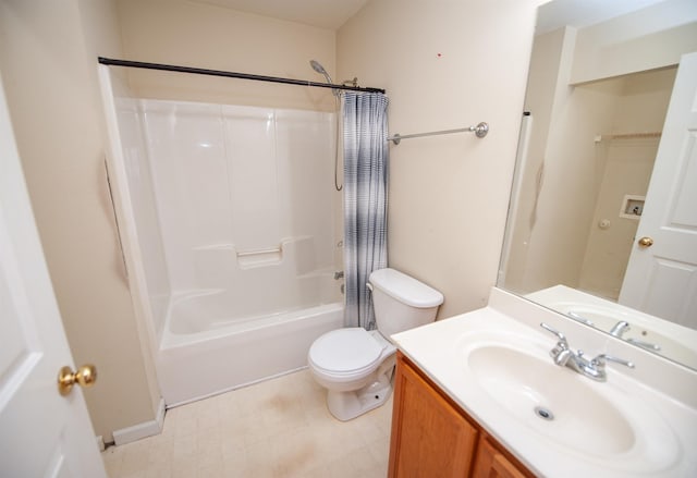 full bathroom with toilet, bathing tub / shower combination, and vanity