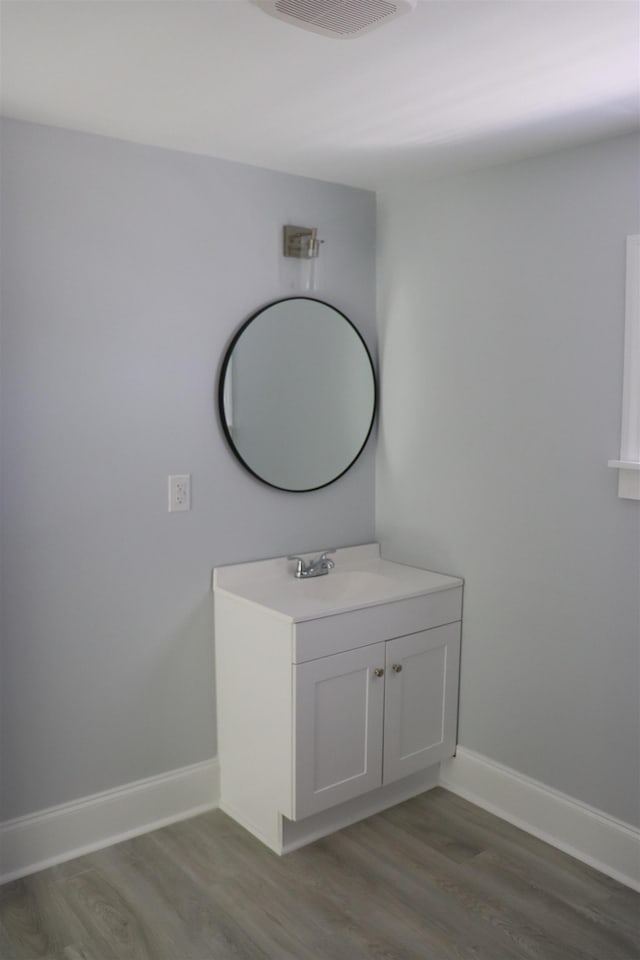 bathroom featuring vanity and wood-type flooring
