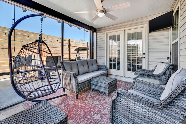 view of patio / terrace featuring ceiling fan and outdoor lounge area