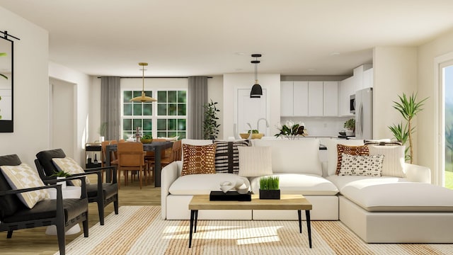 living area with light wood-type flooring