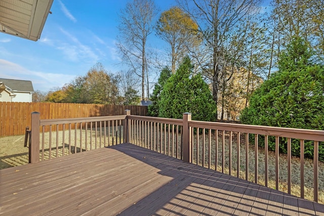 wooden deck with a fenced backyard