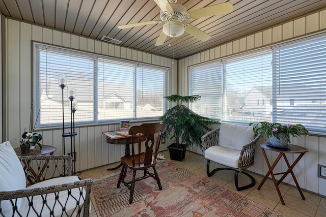 sunroom / solarium featuring ceiling fan