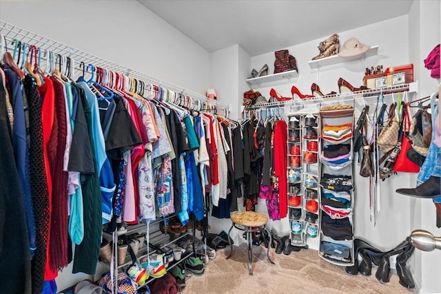 walk in closet with carpet floors