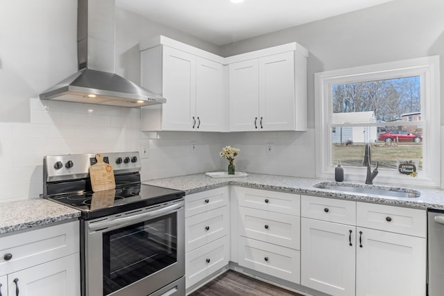 340 W Peachtree, Woodruff, SC 29388 - kitchen featuring appliances with stainless steel finishes, backsplash, a sink, and wall chimney range hood