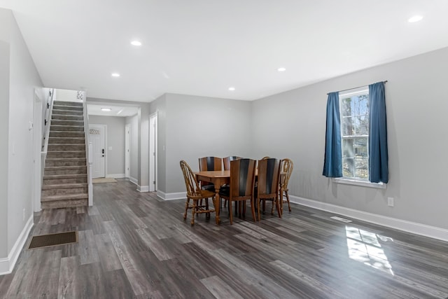 340 W Peachtree, Woodruff, SC 29388 - dining area with recessed lighting, visible vents, wood finished floors, baseboards, and stairs