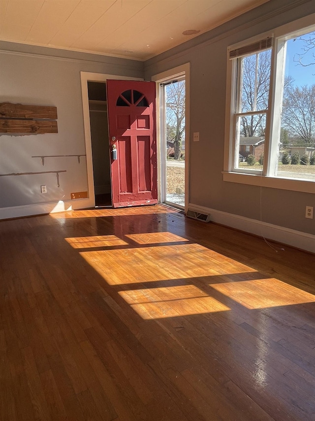 entryway featuring a wealth of natural light, baseboards, and hardwood / wood-style flooring