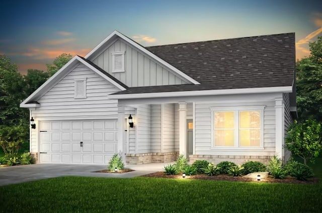 view of front of home featuring board and batten siding, concrete driveway, roof with shingles, and an attached garage