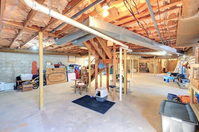 view of unfinished basement