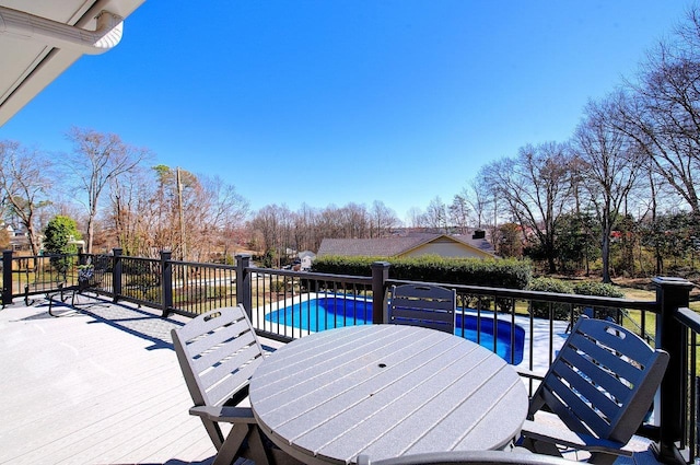 deck featuring a fenced in pool