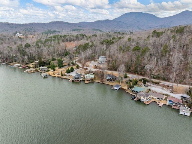 aerial view with a water and mountain view