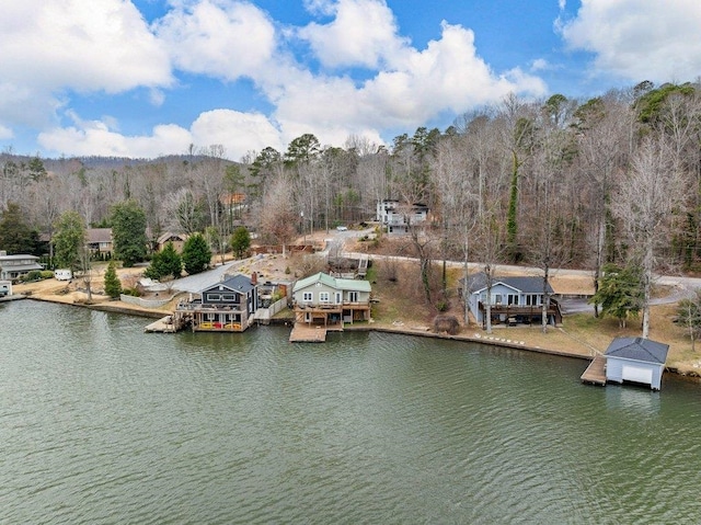 view of dock featuring a water view and a view of trees