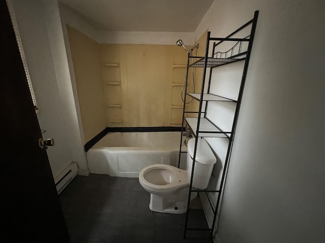 bathroom with a baseboard radiator, shower / bathing tub combination, and toilet