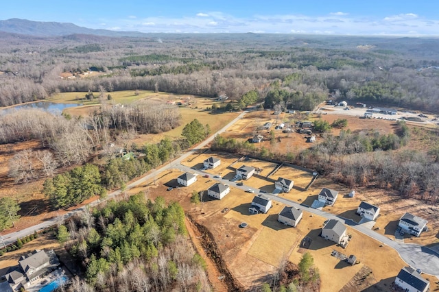 aerial view with a water view and a view of trees