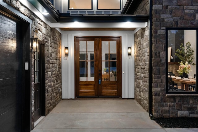178 Cook, Chesnee, SC 29323 - entrance to property featuring stone siding and french doors