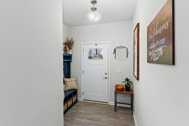 entrance foyer with wood finished floors and baseboards