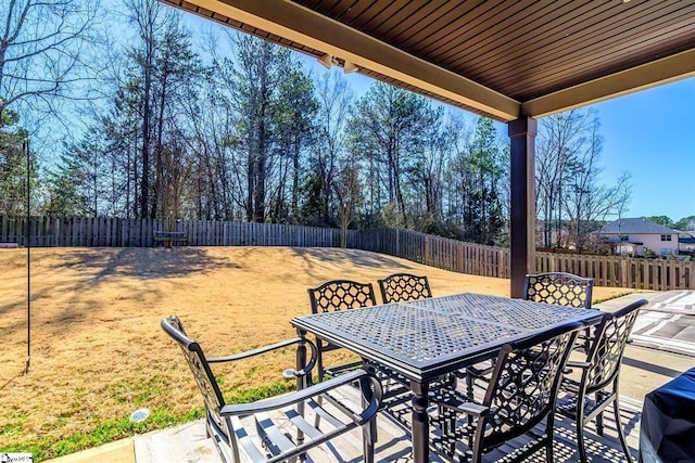 view of patio / terrace featuring outdoor dining area and a fenced backyard