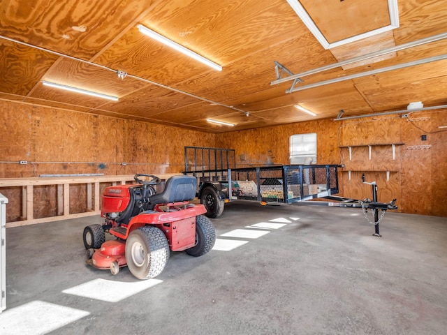 garage with a workshop area