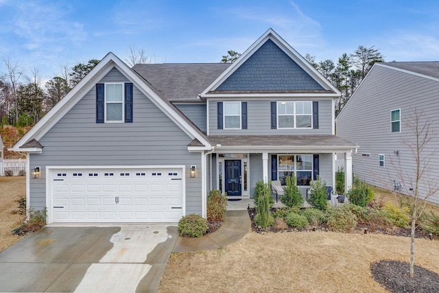 view of front of home featuring covered porch and concrete driveway