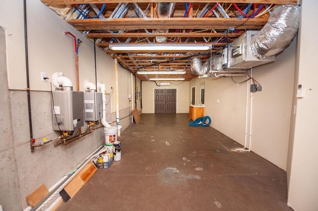 unfinished basement with water heater