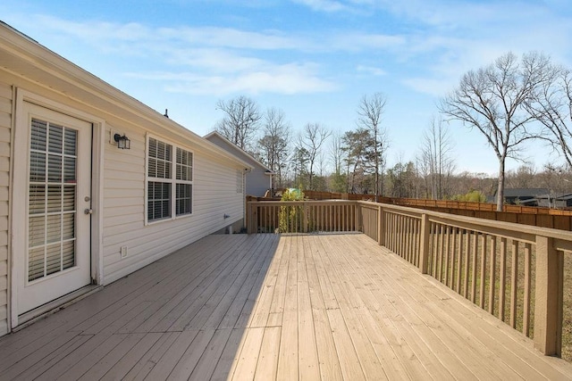 wooden terrace featuring fence