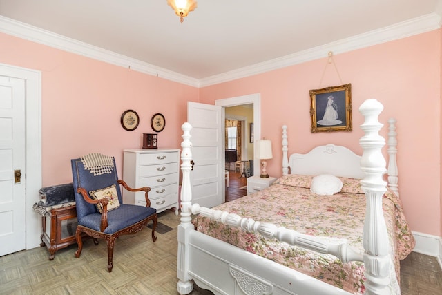 bedroom with ornamental molding