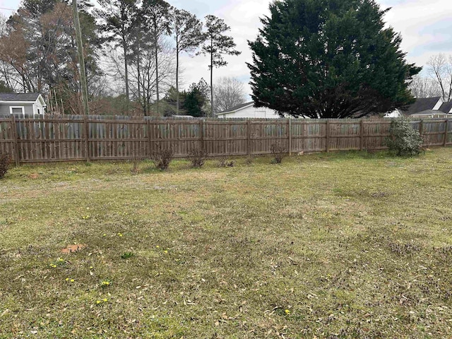 view of yard with a fenced backyard