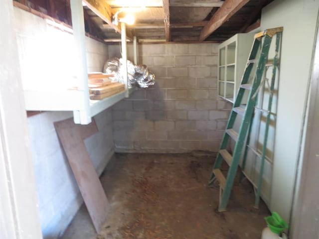 unfinished basement with concrete block wall