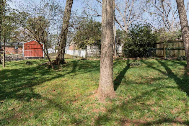 view of yard featuring an outbuilding and a fenced backyard