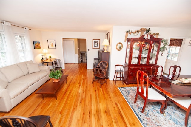 living area featuring a healthy amount of sunlight and wood finished floors