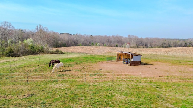 view of yard featuring an exterior structure, an outbuilding, and a rural view