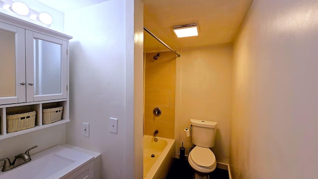 full bath featuring shower / bathing tub combination, toilet, and vanity
