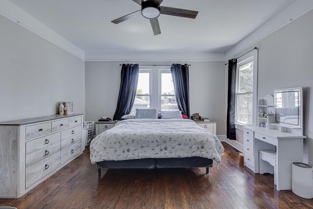 353 E Georgia, Woodruff, SC 29388 - bedroom featuring crown molding, dark wood-type flooring, multiple windows, and ceiling fan