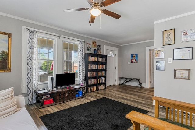 121 Holland, Gaffney, SC 29341 - living room with ornamental molding, wood finished floors, and ceiling fan